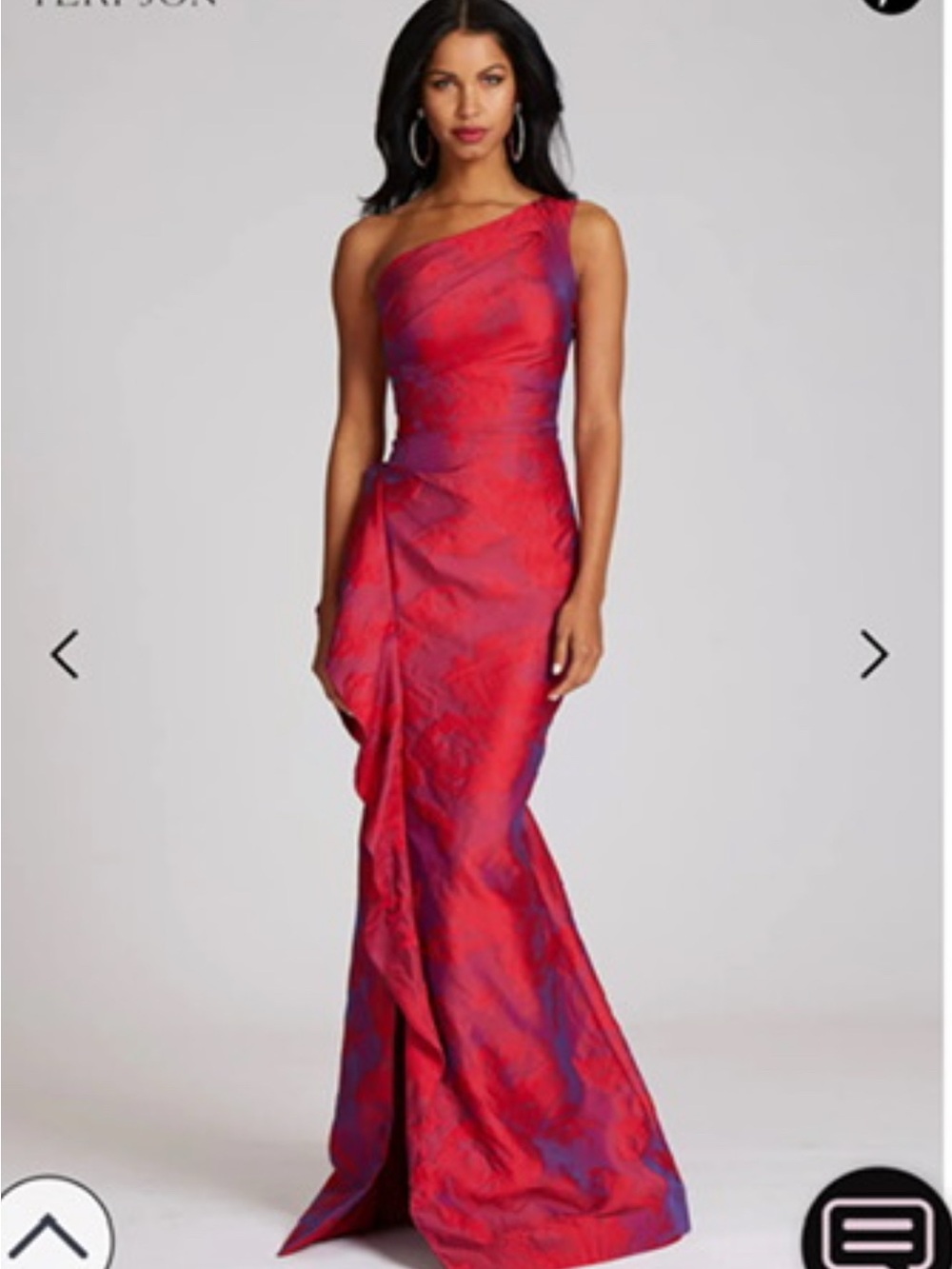 Rickie Freeman for Teri Jon One-Shoulder Red and Purple Evening Gown